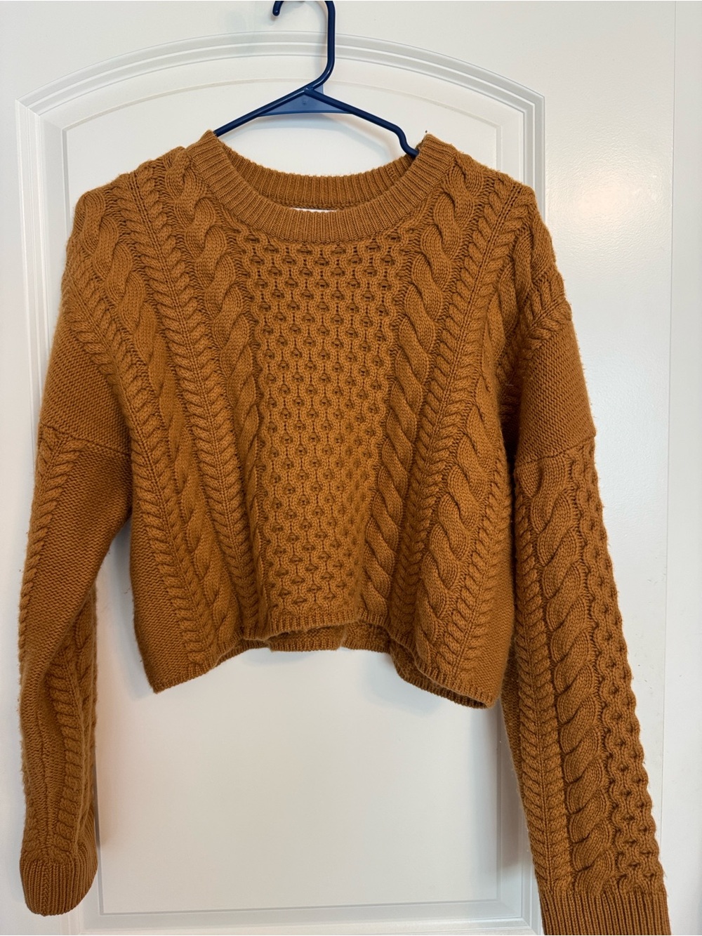 NAADAM Cable Knit Crew Sweater in Camel Brown